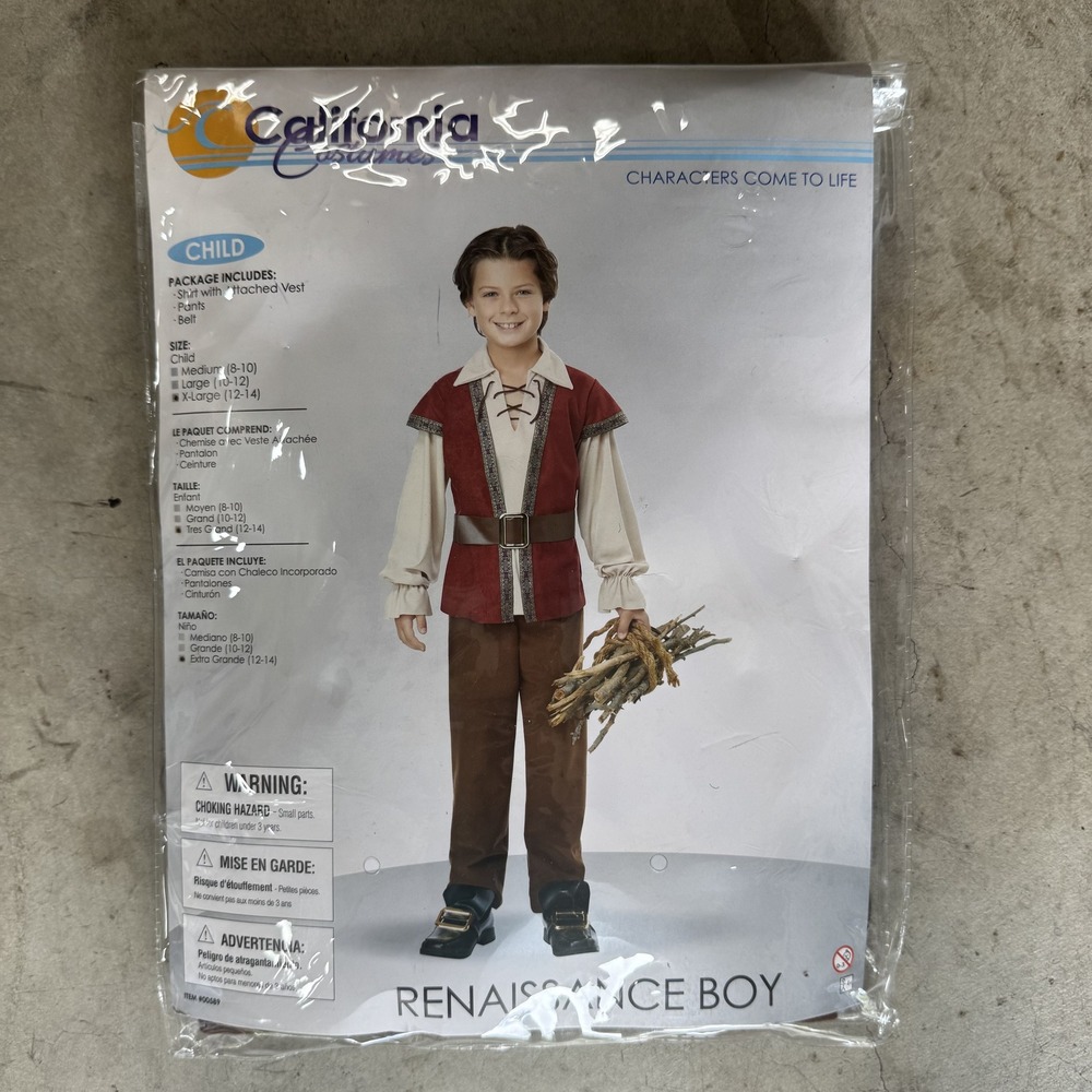 California Costumes Renaissance Boy Costume XL 12-14 Brown Red 3-Piece Set